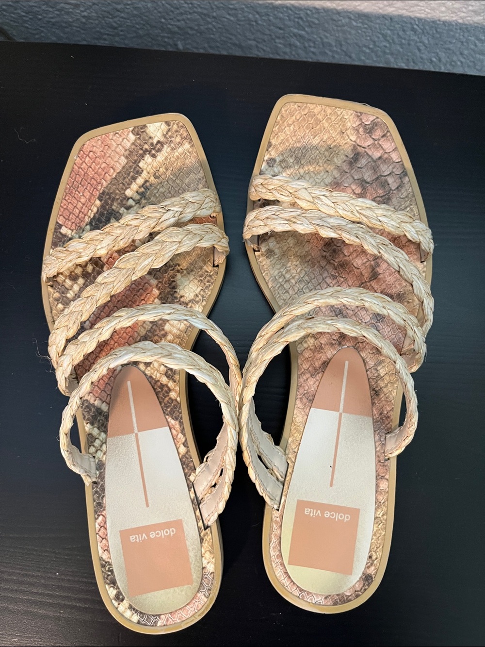 Dolce Vita Neutral Braided-Strap Snake-Print Sandals